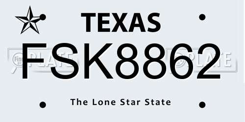 FSK8862 Texas License Plate