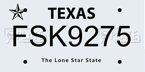 FSK9275 Texas License Plate