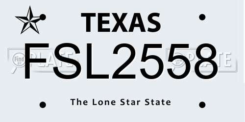 FSL2558 Texas License Plate