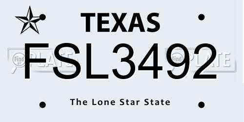 FSL3492 Texas License Plate