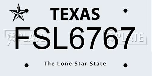 FSL6767 Texas License Plate