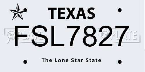 FSL7827 Texas License Plate