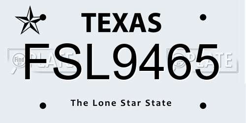 FSL9465 Texas License Plate