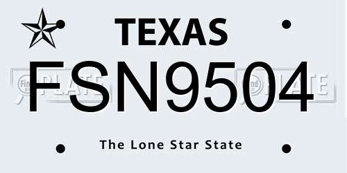 FSN9504 Texas License Plate