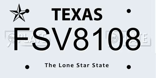 FSV8108 Texas License Plate