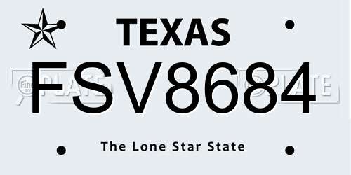 FSV8684 Texas License Plate