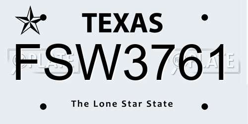 FSW3761 Texas License Plate