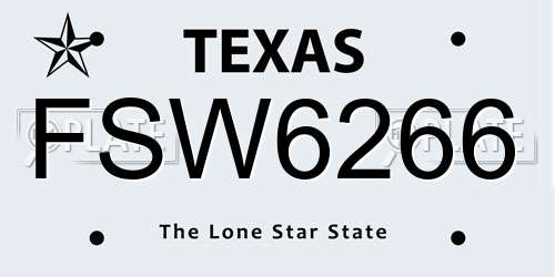 FSW6266 Texas License Plate