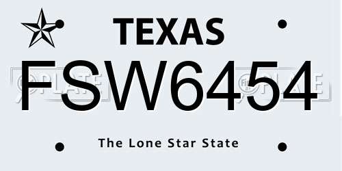 FSW6454 Texas License Plate