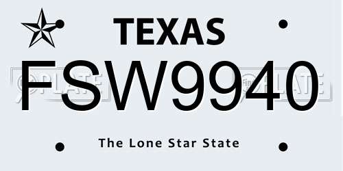 FSW9940 Texas License Plate