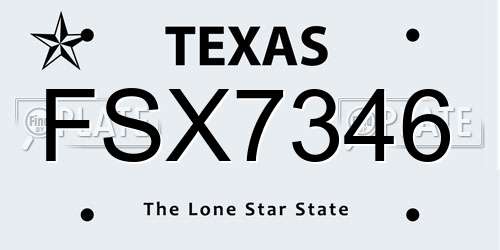 FSX7346 Texas License Plate