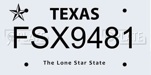 FSX9481 Texas License Plate