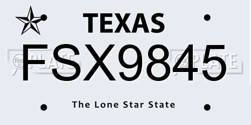 FSX9845 Texas License Plate