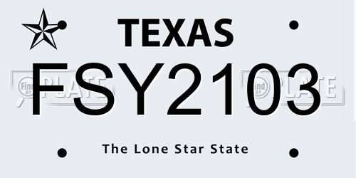 FSY2103 Texas License Plate