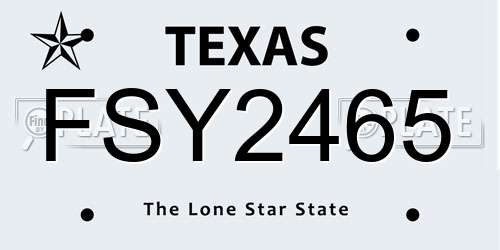 FSY2465 Texas License Plate