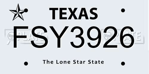FSY3926 Texas License Plate