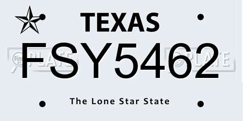 FSY5462 Texas License Plate