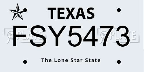 FSY5473 Texas License Plate