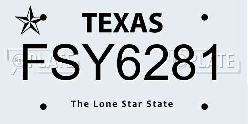 FSY6281 Texas License Plate