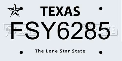 FSY6285 Texas License Plate
