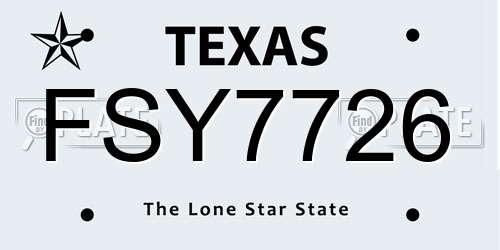 FSY7726 Texas License Plate