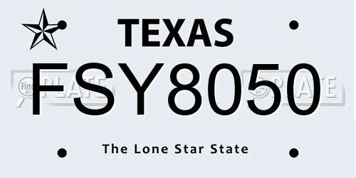FSY8050 Texas License Plate