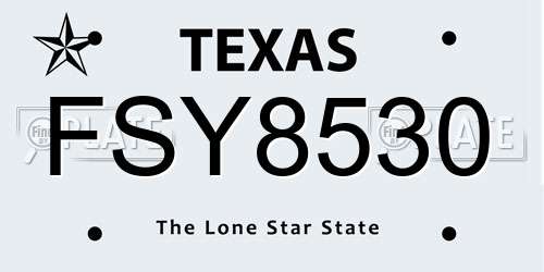 FSY8530 Texas License Plate