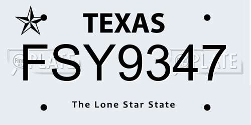 FSY9347 Texas License Plate