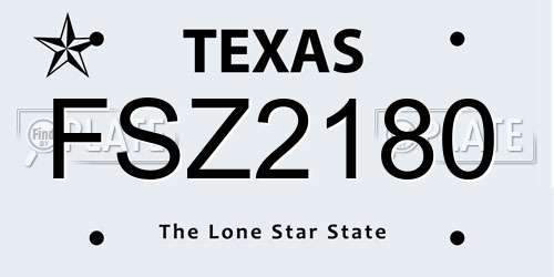 FSZ2180 Texas License Plate