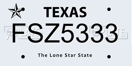 FSZ5333 Texas License Plate