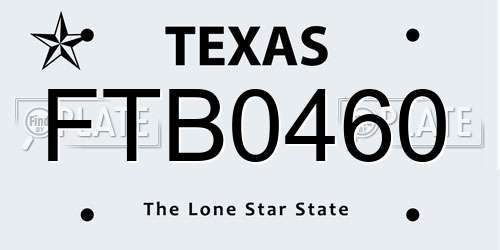 FTB0460 Texas License Plate
