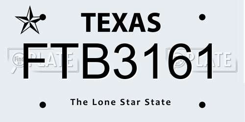 FTB3161 Texas License Plate