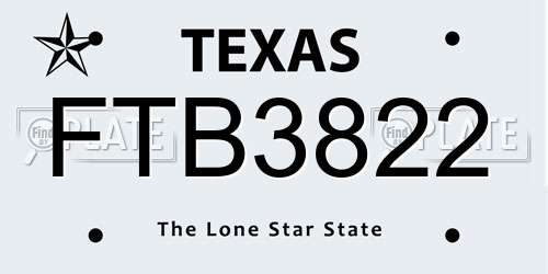 FTB3822 Texas License Plate