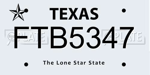 FTB5347 Texas License Plate