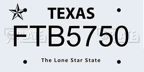 FTB5750 Texas License Plate