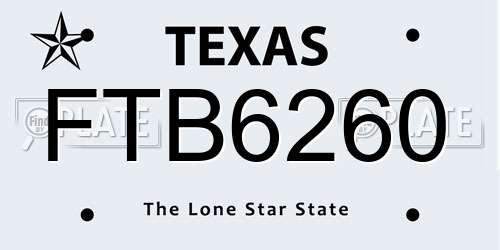 FTB6260 Texas License Plate