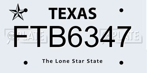FTB6347 Texas License Plate
