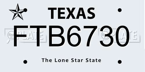 FTB6730 Texas License Plate