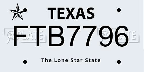 FTB7796 Texas License Plate