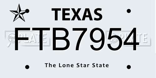 FTB7954 Texas License Plate