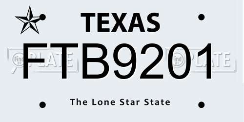 FTB9201 Texas License Plate