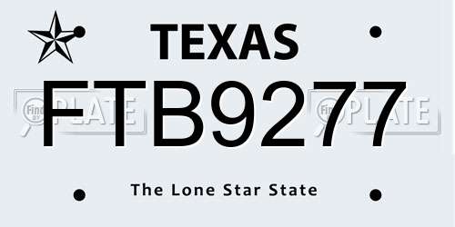 FTB9277 Texas License Plate