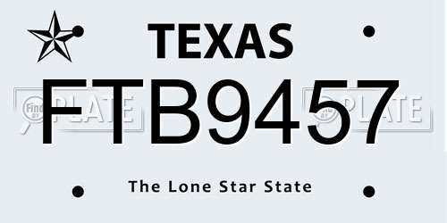 FTB9457 Texas License Plate