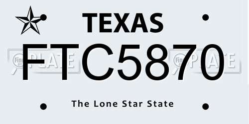 FTC5870 Texas License Plate