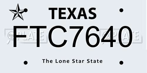 FTC7640 Texas License Plate