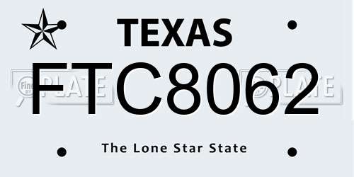 FTC8062 Texas License Plate