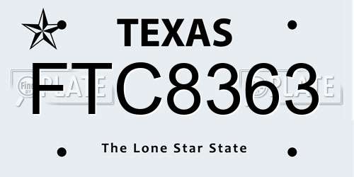 FTC8363 Texas License Plate