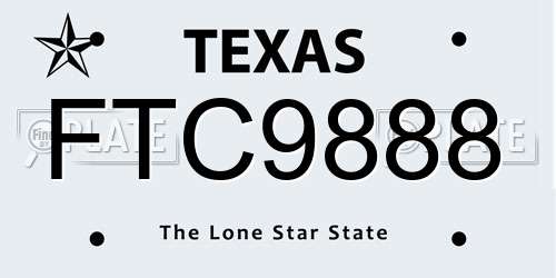 FTC9888 Texas License Plate