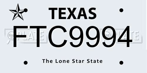 FTC9994 Texas License Plate