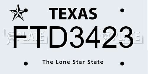 FTD3423 Texas License Plate